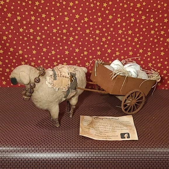 Primitive Sheep Pulling Cart Of Eggs